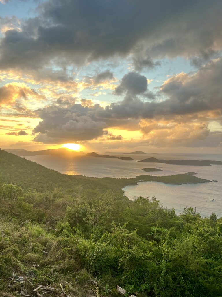 Sunset view over the islands from Windmill Bar on St. John